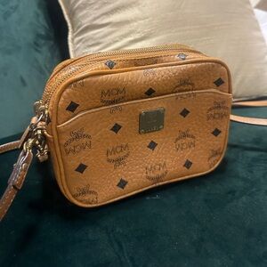 Authentic Mcm monogram brown leather crossbody